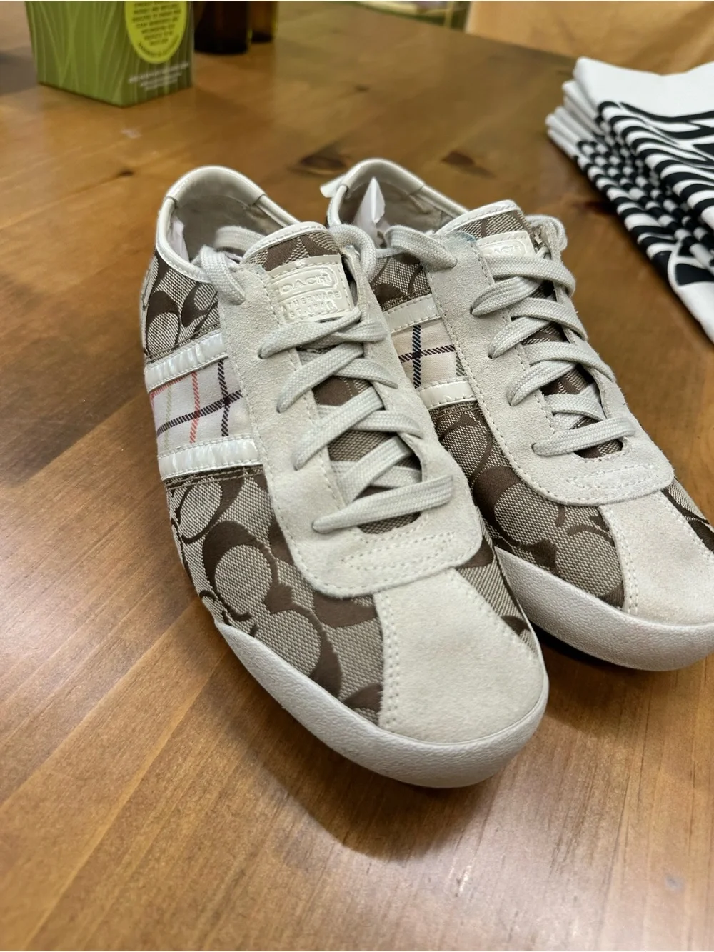 Coach Beige and Brown Signature Runner Sneakers